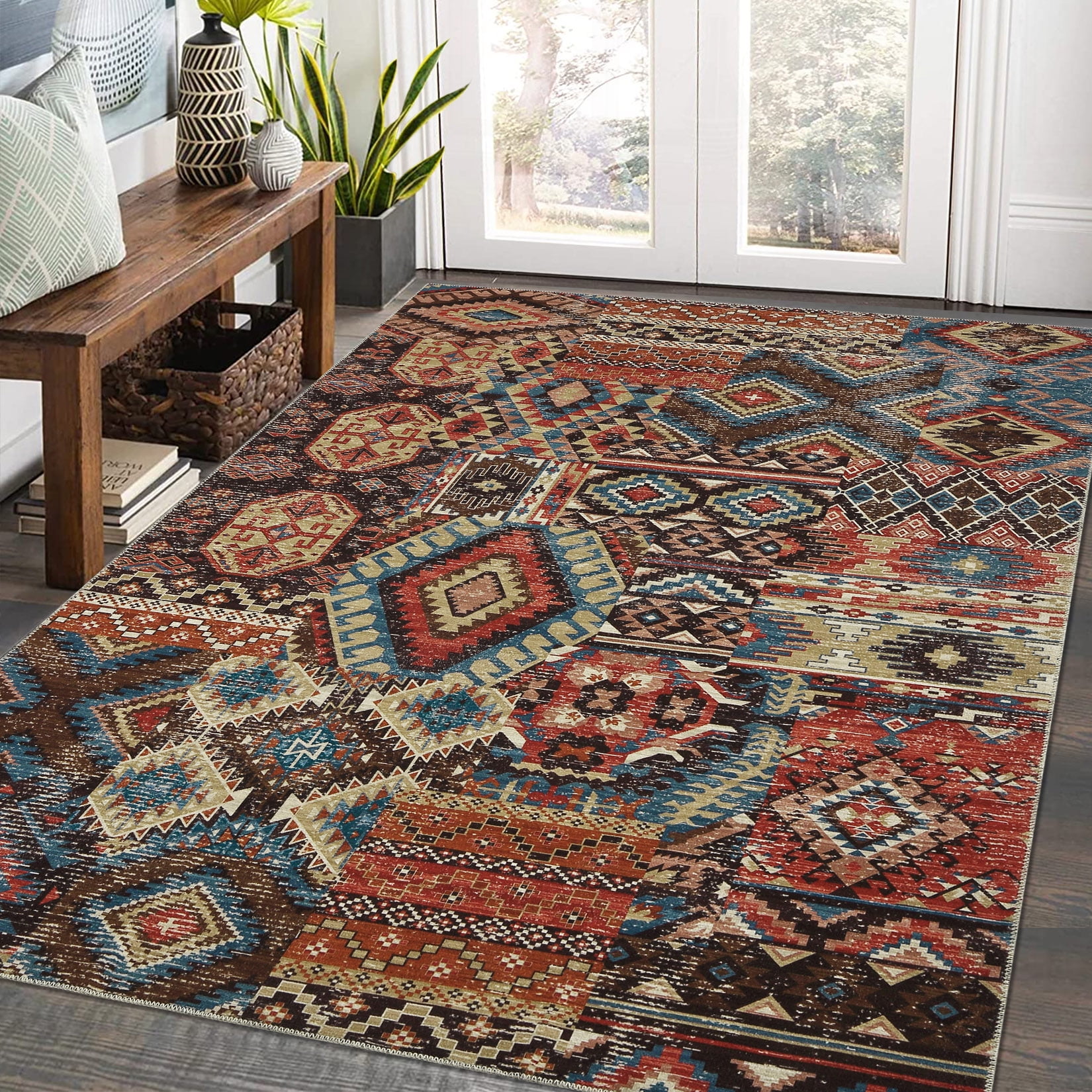 GlowSol 8x10 Bohemian High-Quality Vintage Distressed Rug, Anti-Slip ...