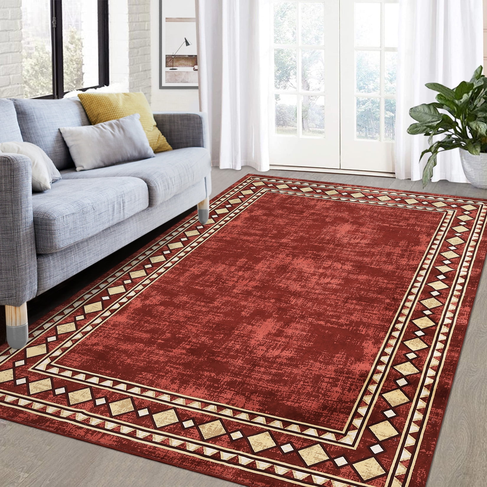 GlowSol 8x10 Modern Bordered Area Rug Machine Washable Rug Geometric ...