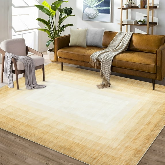 GlowSol 8x10 Ombre Bordered Area Rugs for Living Room Bedroom Border Gradient Modern Rug Abstract Rug Non-Shedding Anti-Slip Rug Carpet, Taupe