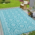 thumbnail image 1 of GlowSol 8x10 Outdoor Rug for Picnic Beach Deck-Outdoor Waterproof Patio Rug Indoor Outdoor Boho Geometric Area Rug Reversible Rug, Light Blue/White, 1 of 8
