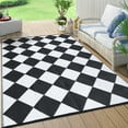 thumbnail image 1 of GlowSol 8x10 Outdoor Rug for Picnic Beach Deck-Outdoor Waterproof Patio Rug Indoor Outdoor Modern Geometric Area Rug Reversible Rug, Black/White, 1 of 8