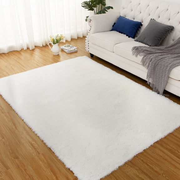 GlowSol 8x10 Shag Area Rug Modern Indoor Plush Fluffy Rugs Extra Soft and Comfy Shaggy Carpet Rugs for Bedroom Living Room Dorm, White