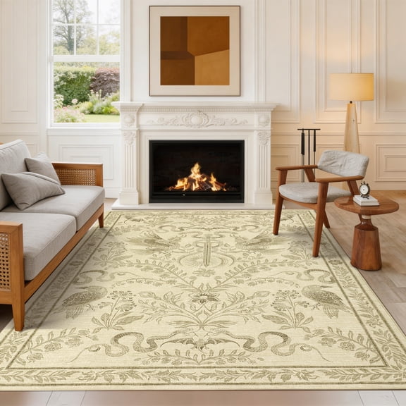 GlowSol 8x10 Washable Area Rug, Non-Slip Gothic Hallway Carpet with Sword Print, Foldable Bedroom Living Room Office, Camel