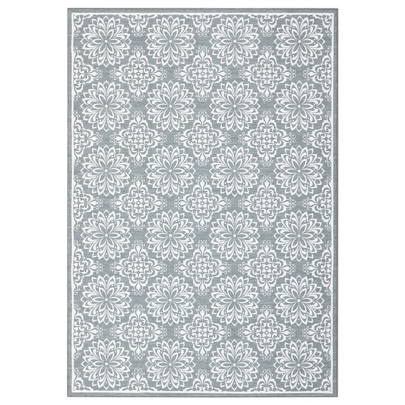 GlowSol 8x10 Washable Rugs for Living Room Anti-Slip Non-Shedding Modern Floral Print Accent Rug Soft Faux Wool Throw Carpet, Gray