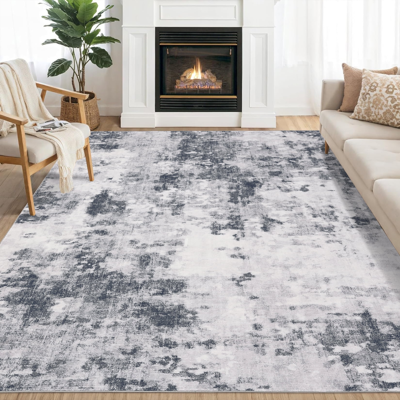GlowSol 9' x 12' Abstract Area Rug Machine Washable Indoor Stain