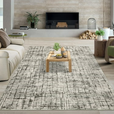 GlowSol 9' x 12' Area Rug Modern Abstract Rugs Distressed Rug Low Pile Non Slip Rugs for Living Room Bedroom, Brown