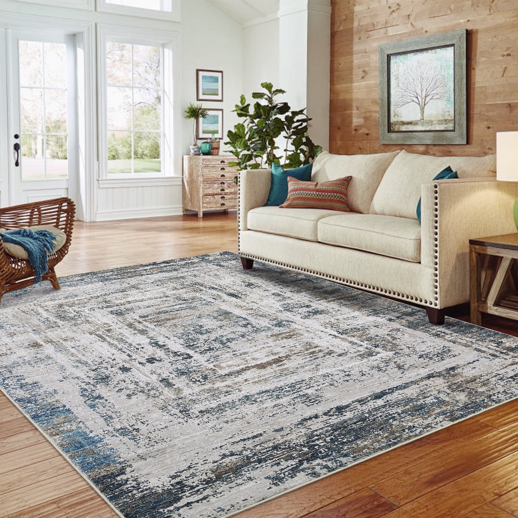 GlowSol 9' x 12' Area Rug Modern Abstract Rugs Geometric Washable Non ...