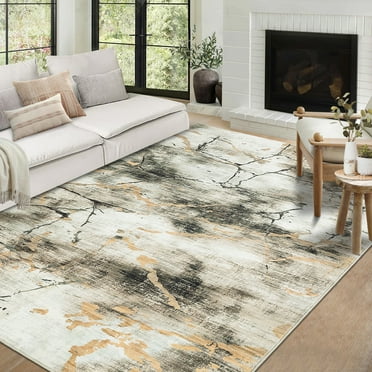 GlowSol 9' x 12' Area Rug Modern Abstract Rugs Washable Non-Slip Low Pile Rugs for Living Room Bedroom, Brown