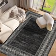 thumbnail image 1 of GlowSol 9' x 12' Area Rug Modern Bordered Rug Floral Washable Rugs Low Pile Non-Slip Rugs for Living Room Bedroom, Black, 1 of 7