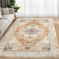 thumbnail image 1 of GlowSol 9' x 12' Area Rug Washable Rugs for Living Room Vintage Medallion Rug Floral Print Accent Rug Non-Slip Rug, Brown, 1 of 8