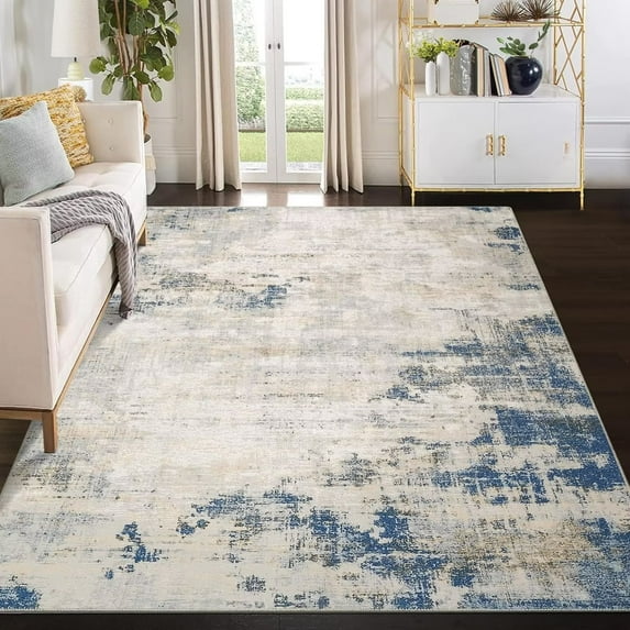 GlowSol 9' x 12' Large Area Rug Modern Abstract Area Rug Contemporary Foldable Floor Cover Low Pile Non-Slip Rug for Home Office Dorm, Blue Yellow