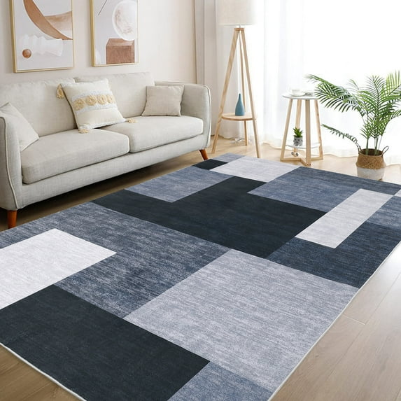 GlowSol 9' x 12' Large Machine Washable Area Rug Modern Geometric Pattern Carpet Low-Pile Non-Slip Stain Resistant Rug for Living Room Bedroom, Gray