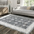 thumbnail image 1 of GlowSol 9' x 12' Machine Washable Large Area Rug Vintage Distressed Accent Rug Traditional Floral Print Rug Stain Resistant Non-Slip Floor Cover, Black Grey, 1 of 6