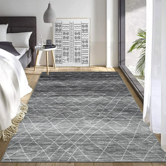 GlowSol 9' x 12' Modern Area Rug Washable Rugs Geometric Rug Soft Foldable Accent Rugs for Living Room Bedroom, Gray