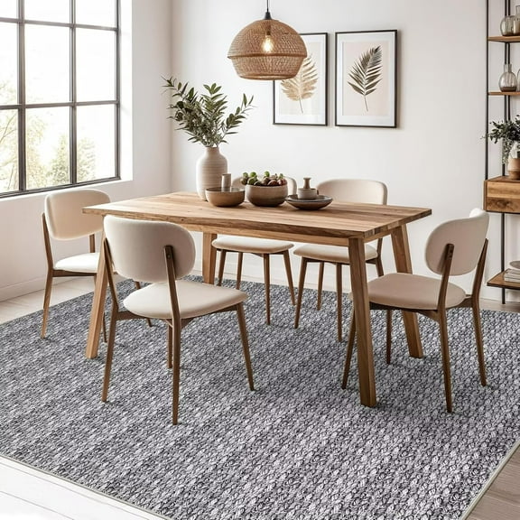 GlowSol 9' x 12' Modern Braided Print Area Rug Washable Rug Non Shedding Soft Foldable Throw Rugs for Living Room Bedroom, Dark Gray