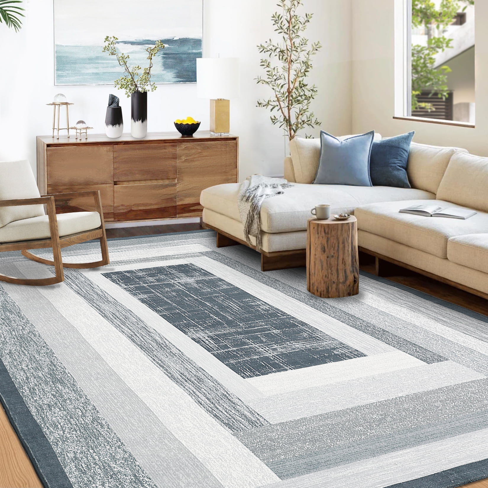 GlowSol 9' x 12' Washable Large Area Rugs for Living Room Contemporary ...