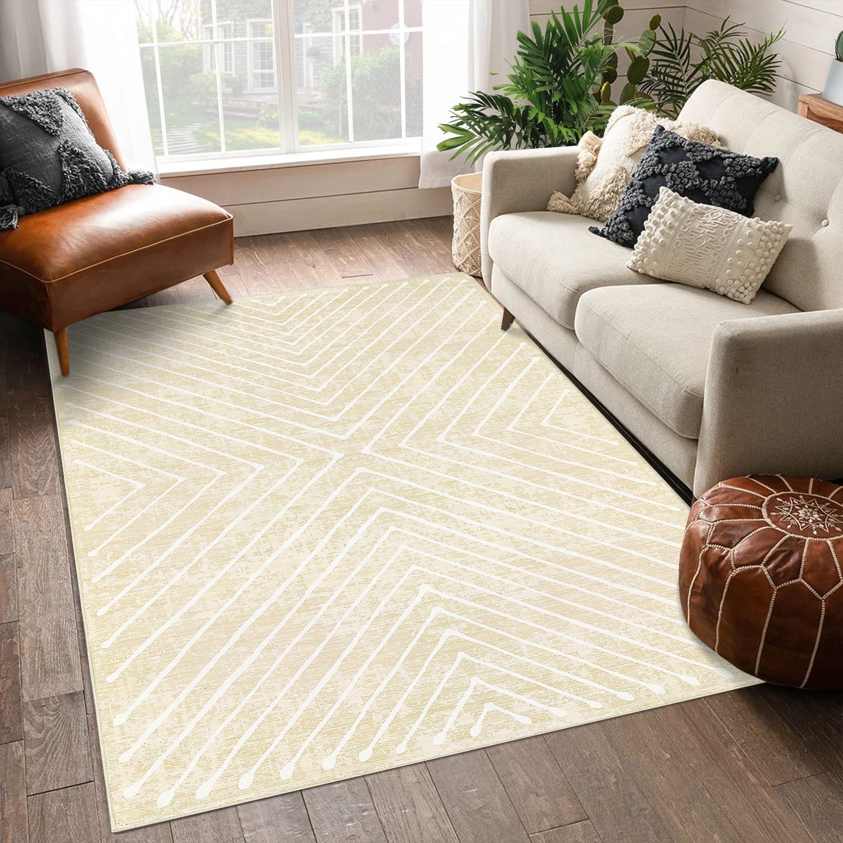 GlowSol 9' x 12' Washable Large Rug Indoor Modern Geometric Rug Stripe ...
