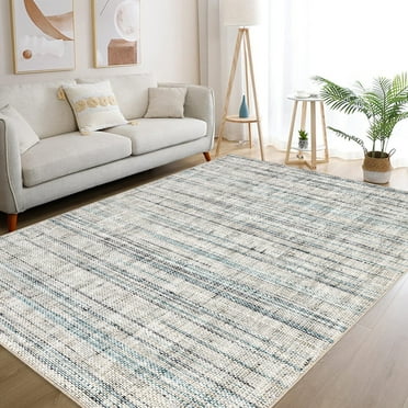 GlowSol 9' x 12' Washable Rug Modern Braided Print Rug Non Shedding Stain Resistant Carpet for Home Office Dining Room, Gray Blue