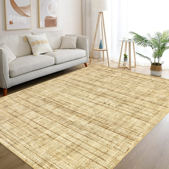 GlowSol 9' x 12' Washable Rug Modern Braided Print Rug Non Shedding Stain Resistant Carpet for Home Office Dining Room, Natural
