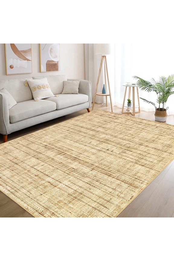 9' x 12' Washable Rug Modern Braided Print Rug Non Shedding Stain Resistant Carpet for Home Office Dining Room, Natural
