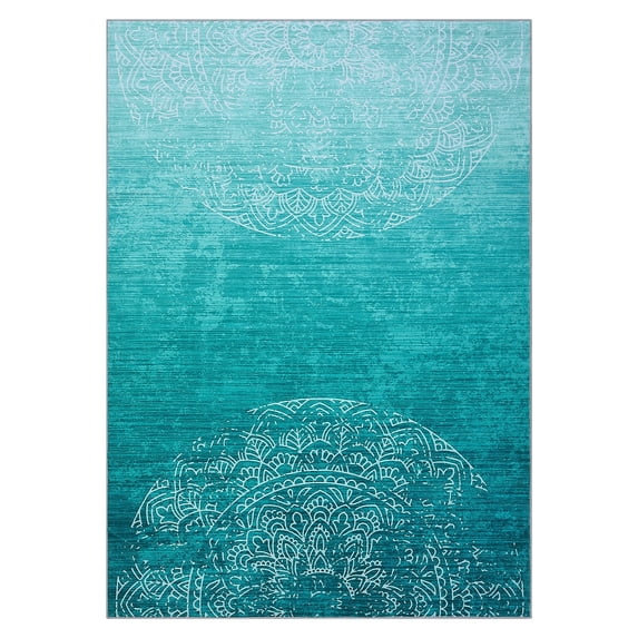 GlowSol 9'x12' Area Rug Modern Medallion Rug Washable Ombre Area Rug Non-Shedding Stain-Resistant Carpet for Living Room Bedroom, Teal