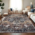 thumbnail image 1 of GlowSol 9'x12' Area Rug Vintage Medallion Print Rug, Non Slip Low Pile Boho Soft Floral Accent Rugs for Living Room Bedroom, Brown Red, 1 of 8