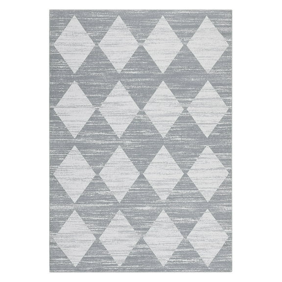 GlowSol 9'x12' Area Rugs for Living Room Modern Checkered Rug Geometric Distressed Trellis Rug Non-Slip Low Pile Carpet, Gray