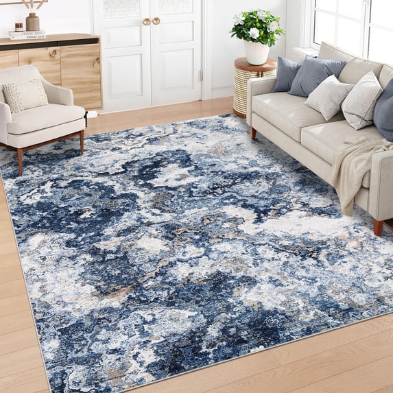 GlowSol 9'x12' Large Area Rug Modern Abstract Living Room Rug Washable Soft Foldable Rug for Living Room, Bedroom, Blue