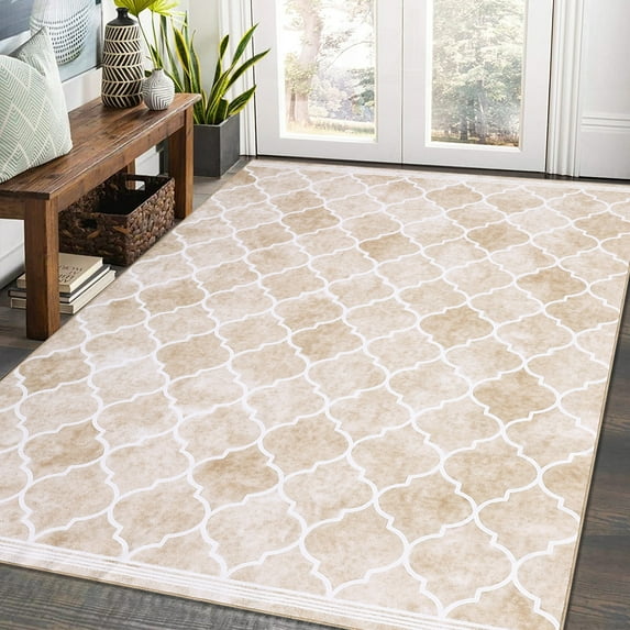 GlowSol 9'x12' Large Rugs for Living Room Modern Geometric Rug Bohemian Carpet Moroccan Rug Non Slip Low Pile Rug Soft Accent Rug for Bedroom, Taupe