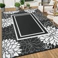 thumbnail image 1 of GlowSol 9'x12' Outdoor Rug Modern Bordered Floral Plastic Straw Rug Waterproof Reversible Mat Outdoor Rug for Camping Patio Picnic, Black White, 1 of 8
