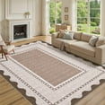 thumbnail image 1 of GlowSol 9'x12' Washable Area Rugs Modern Border Rugs for Living Room Bedroom Low Pile Non Slip Scalloped Edge Pattern Rug Soft Indoor Area Rug, Chocolate Brown, 1 of 8