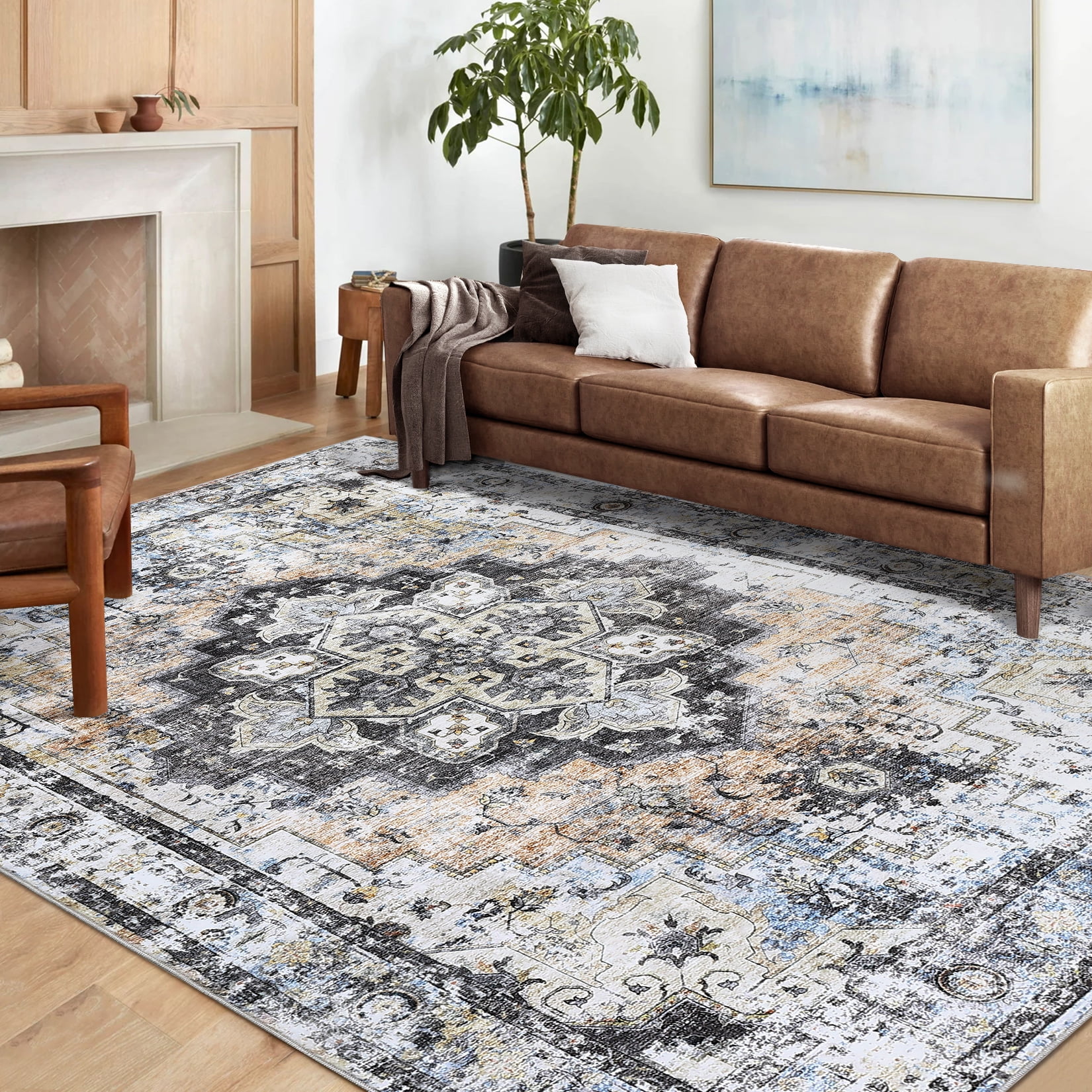Waterproof Washable Large Rug GlowSol 9'x12' Washable Large Area Rugs Boho Vintage Persian Rug Non ...