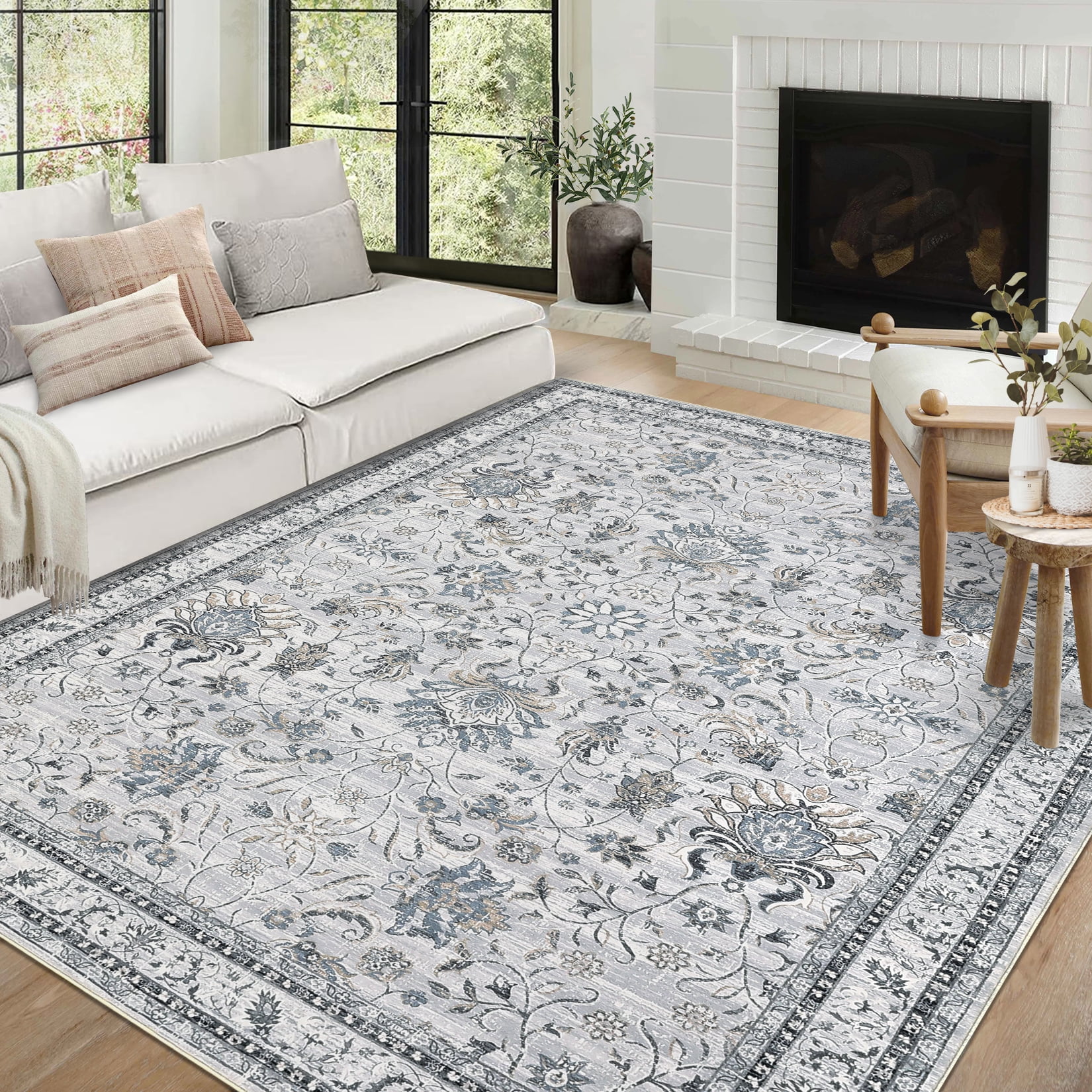 Full Wall Rug GlowSol 9'x12' Washable Large Area Rugs for Living Room Vintage Floral ...