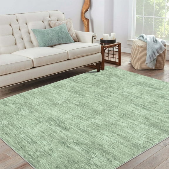 GlowSol 9'x12' Washable Rugs for Living Room Bedroom Modern Abstract Solid Area Rug Non-Slip Low Pile Rug Soft Foldable Accent Rug, Green