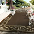 thumbnail image 1 of GlowSol 9'x18' Outdoor Rug Modern Bordered Plastic Straw Rug Waterproof Reversible Mat Outdoor Foldable Rug for Camping Patio Picnic, Brown Coffee, 1 of 7
