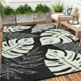 thumbnail image 1 of GlowSol 9'x18' Outdoor Rug Plastic Straw Weatherproof Reversible Rug Modern Leaves Patio Camping Rugs for Deck Porch Picnic Balcony, Black Beige, 1 of 8