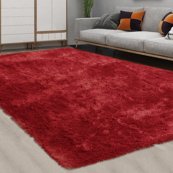 GlowSol 9x12 Large Shag Rug Modern Shag Area Rug Ultra Soft Fluffy Rug Thick Plush Rug High Pile Non-Shedding Shaggy Rug for Living Room Bedroom, Red