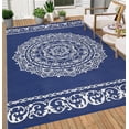 thumbnail image 1 of GlowSol 9x12 Outdoor Rug Waterproof Carpet Patio Rug Indoor Outdoor Area Rug Reversible Rug for Picnic Beach Deck-Outdoor, Dark Blue/White, 1 of 7