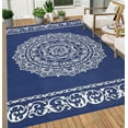 thumbnail image 1 of GlowSol 9x18 Outdoor Rug Waterproof Carpet Patio Rug Indoor Outdoor Area Rug Reversible Rug for Picnic Beach Deck-Outdoor, Dark Blue/White, 1 of 7