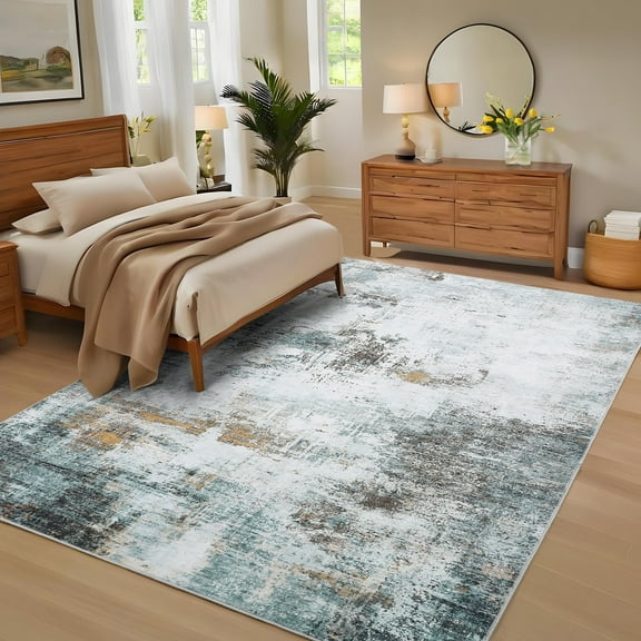 GlowSol Area Rug 5'x7' Modern Abstract Washable Rugs for Living Room Bedroom Indoor Soft Non Slip Low Pile Throw Rug, Teal