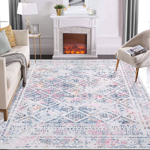 GlowSol Area Rug 6'x9' Boho Rug Vintage Distressed Rug Foldable Throw Carpet Living Room Bedroom Accent, Multi