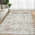 thumbnail image 1 of GlowSol Area Rug 8' x 10' Persian Rug Taupe Flower Print Distressed Carpet Indoor Floor Cover Washable Non-Slip Stain Resistant Rug for Living Room Bedroom, 1 of 7