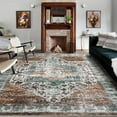 thumbnail image 1 of GlowSol Area Rug 9' x 12' Persian Rug Flower Print Distressed Carpet Indoor Floor Cover Washable Non-Slip Stain Resistant Rug, Rusty Brown, 1 of 7