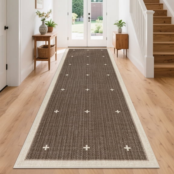 GlowSol Brown Coffee Runner Rug 2x6, Washable Indoor Carpet, Non-Slip Faux Wool Hallway Runner, Modern Entryway Rug for Bedroom Living Room