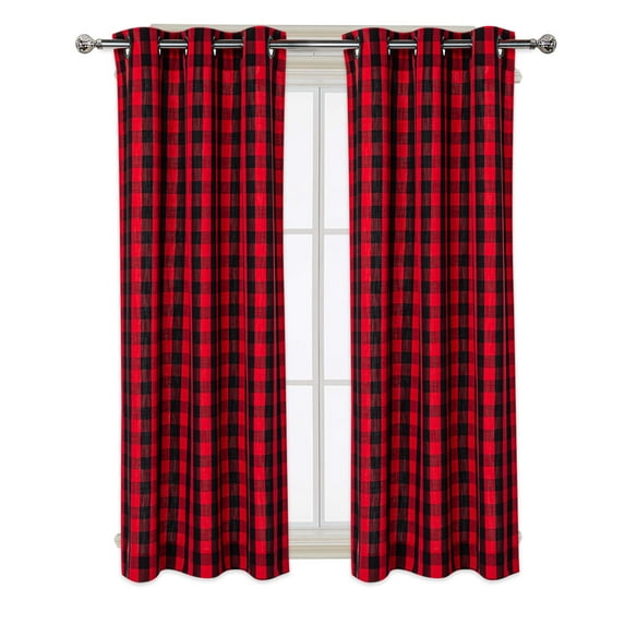 GlowSol Buffalo Check Curtain for Living Room 95 inches Length Farmhouse Blackout Plaid Window Curtain Drapes for Bedroom, Black Red, 2 Panels