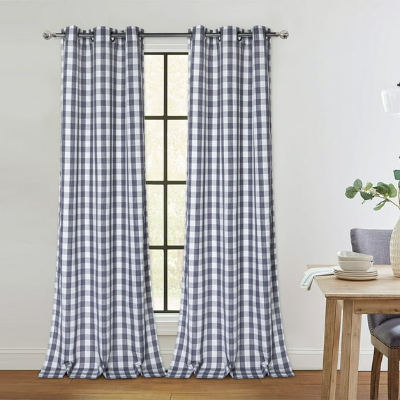 GlowSol Buffalo Check Curtain for Living Room 95 inches Length Farmhouse Blackout Plaid Window Curtain Drapes for Bedroom, Gray White, 2 Panels