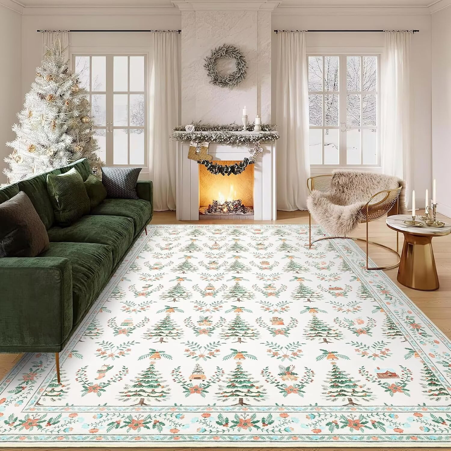 GlowSol Christmas Area Rugs 5'x7' Soft Washable Xmas Tree Festival ...