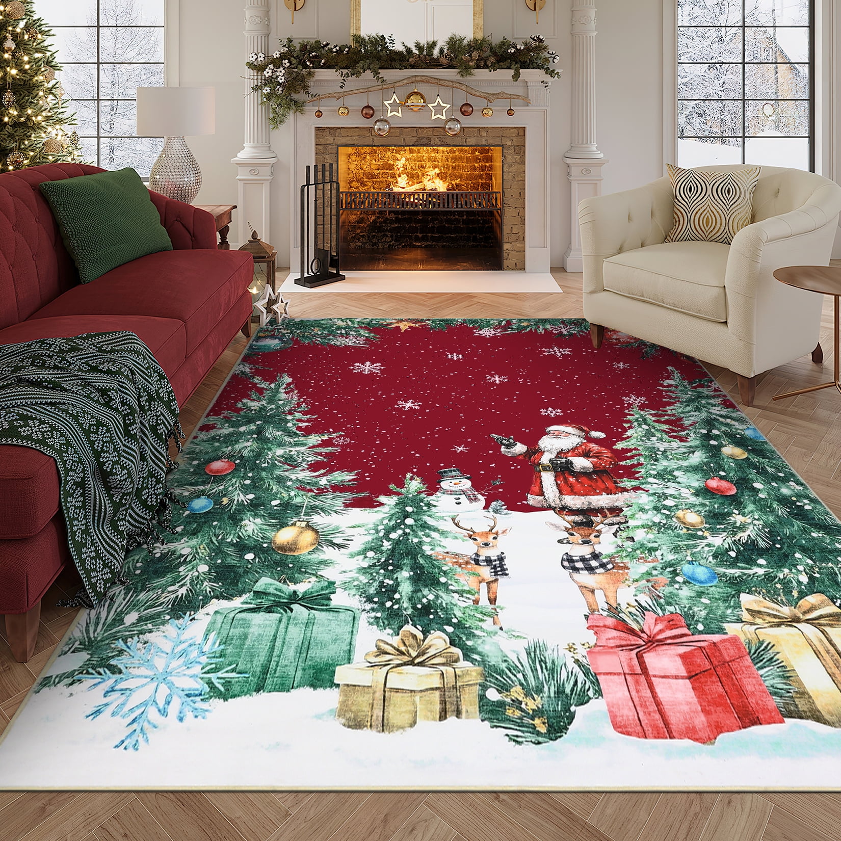 GlowSol Christmas Area Rugs 6'x9' Soft Washable Xmas Snowflakes ...