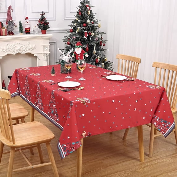GlowSol Christmas Rectangle Table Cover Xmas Circular Tree Decorative Table Cloth Tablecloth for Winter Holiday Christmas Party Picnic, 60x120 inches, Red