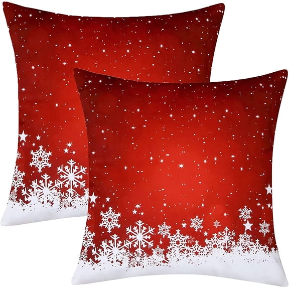 GlowSol Christmas Throw Pillow Covers 18"x18" Red Velvet Throw Cushion Cases Set of 2, Snowflake Square Pillow Cases for Couch Home Decoration